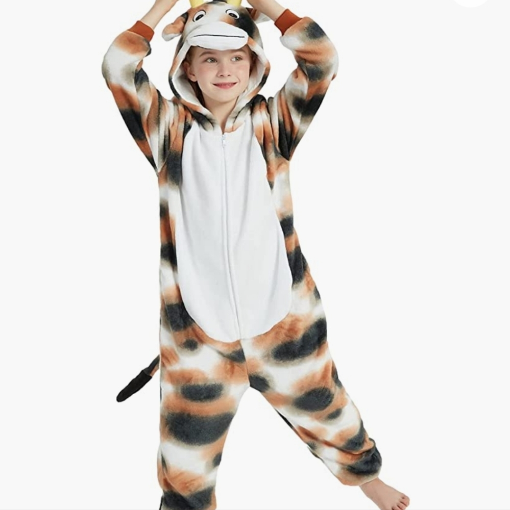 ACOGNA Cow Onesie Kids Costume for Girls Plush Animal One Piece Pajamas Hallowee